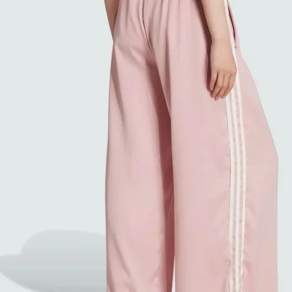 ADIDAS ORIGINALS SATIN WIDE LEG PANTS RUFFLE 3-STRIPES Women’s L New - Picture 2 of 11